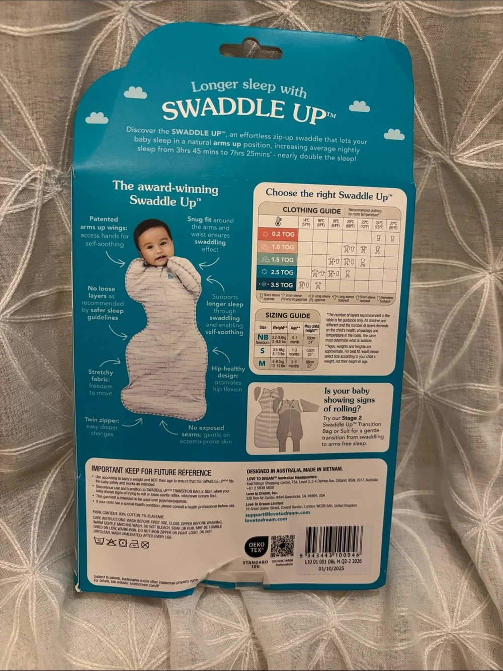 Love to Dream Swaddle Up Stage 1 Baby Sleep Suit - Blue - M